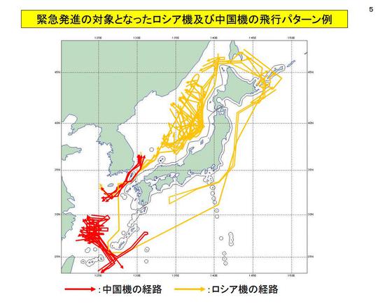 日本防卫省公布的2018年度中国和俄罗斯军机飞行路线汇总