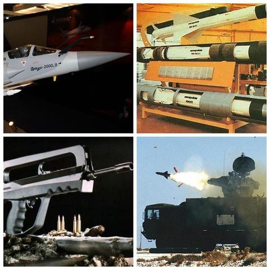 步枪,幻影-2000战斗机,"飞鱼"反舰导弹,"沙蛇"反坦克导弹,amx-10"霍特