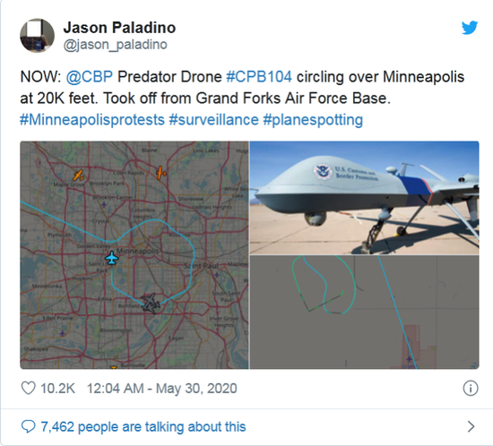 美国＂死神＂无人机出现在抗议人群上空 监视抗