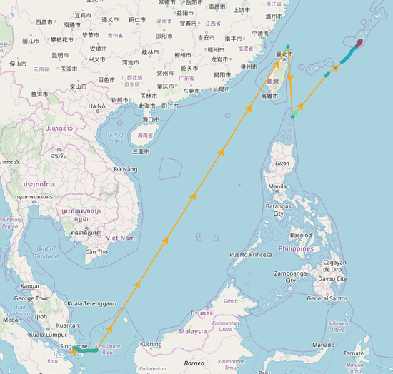 美军一架P-8A海上巡逻机18日飞经台湾岛附近（“Alert 5”网站截图）