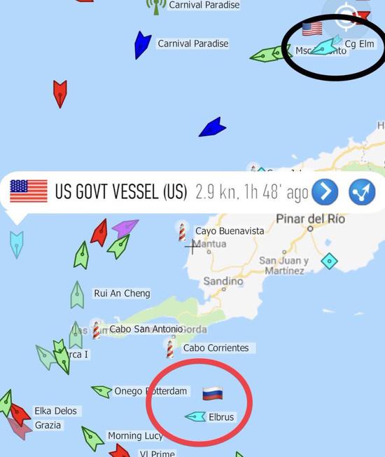 图为美军舰跟踪监视俄军舰的航迹示意图