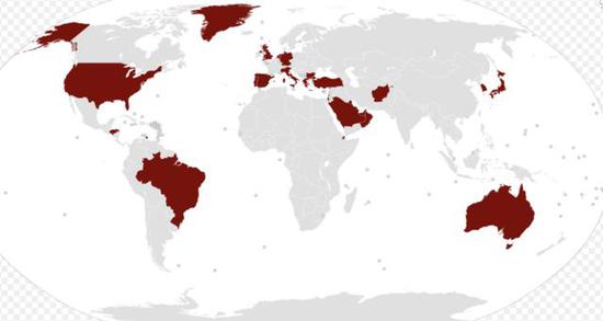 图为美国在海外军事基地分布图