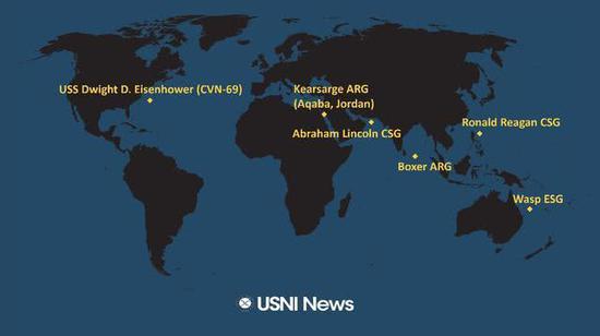 6月17日美国海军航母及两栖戒备群位置（图源：美国海军协会）