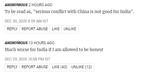 NDTV报道下方的网友评论截图