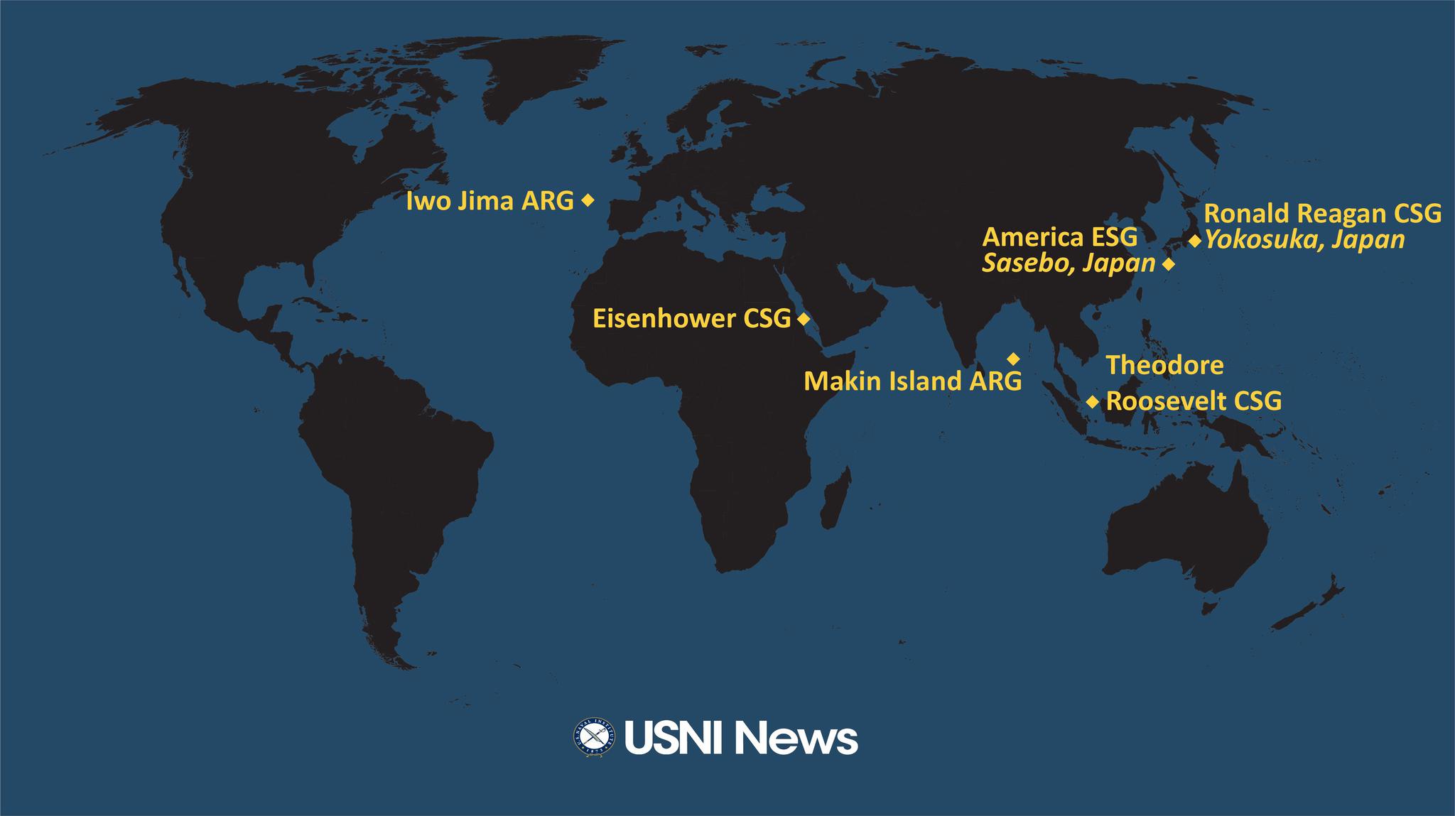 4月5日美航母罗斯福号位置示意图 来源：USNI