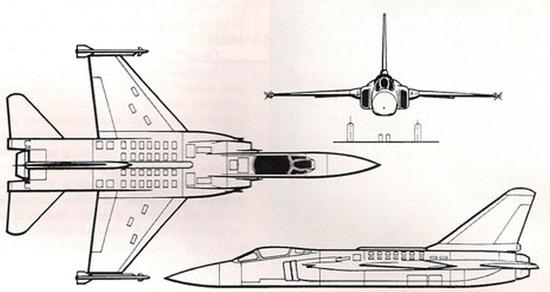 图片:"枭龙"01架的三视图,可见两机设计非常相似.