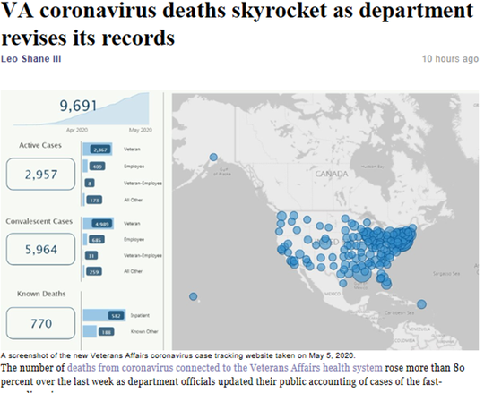 美退伍军人事务部更新该部疫情数据 死亡人数激