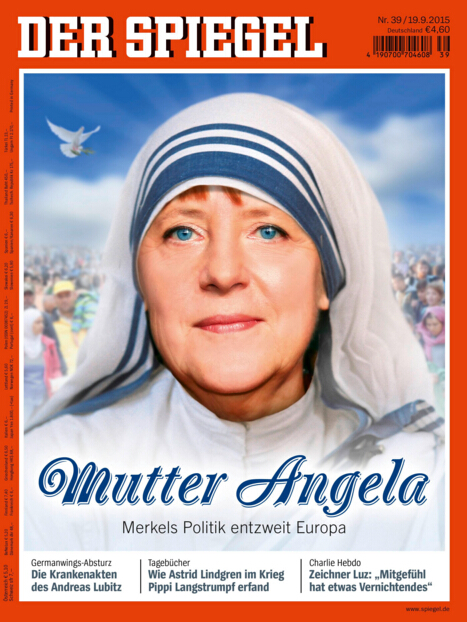 2015年的一期《明镜周刊》封面:圣母安吉拉——默克尔的政策分化了