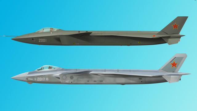 歼20战机2001,2011,2017侧视图