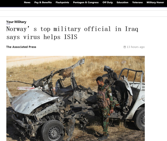 挪威军队驻伊拉克军官：IS趁新冠疫情之际发动袭