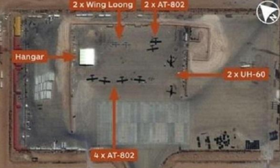 al-Khadim空军基地是翼龙无人机在利比亚大本营，图中可以看到2架翼龙无人机