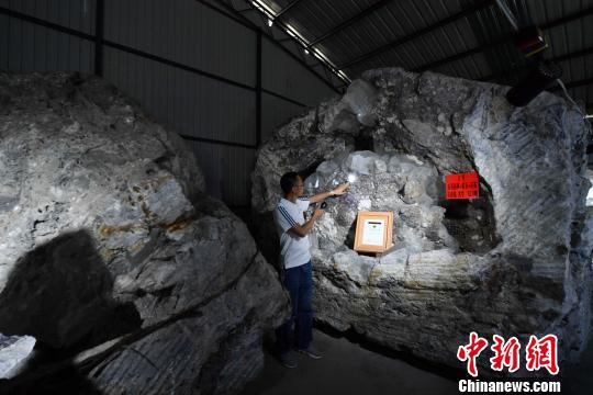 图为一块重达52.6吨的巨型结晶石。　任东 摄