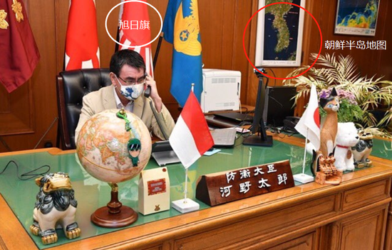 日本防相办公室,挂一副朝鲜半岛地图(推特)