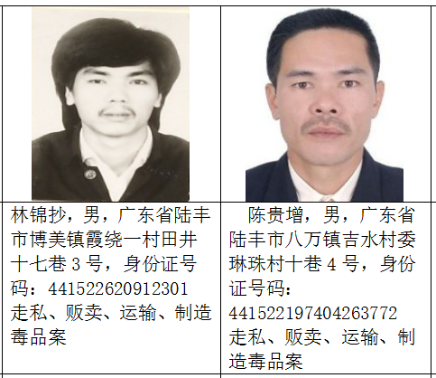 广东陆丰通缉18名涉毒逃犯每举报一人奖励80万元