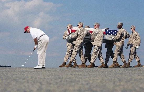 嘲讽派：阵亡官兵即将下葬，特朗普却挡在前面打高尔夫。