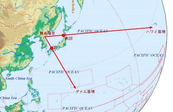 美军陆基宙斯盾系统的防御路线示意图