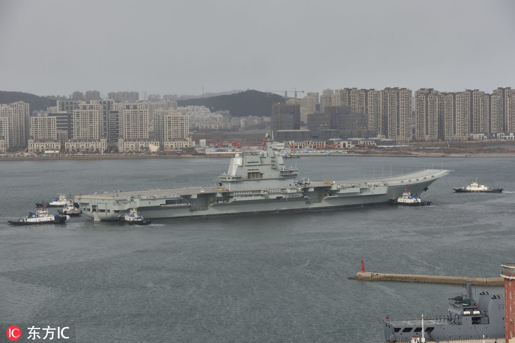 首艘国产航母开始第四次海试 载歼-15等比例模