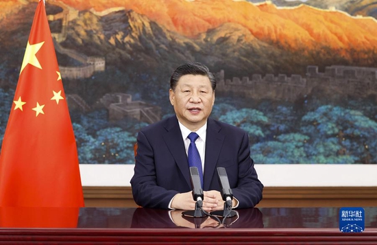12月5日，国家主席习近平在北京向“2021从都国际论坛”开幕式发表视频致辞。新华社记者 黄敬文 摄