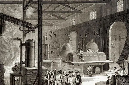  第一次工业革命时期，英国蒸汽机制作工厂