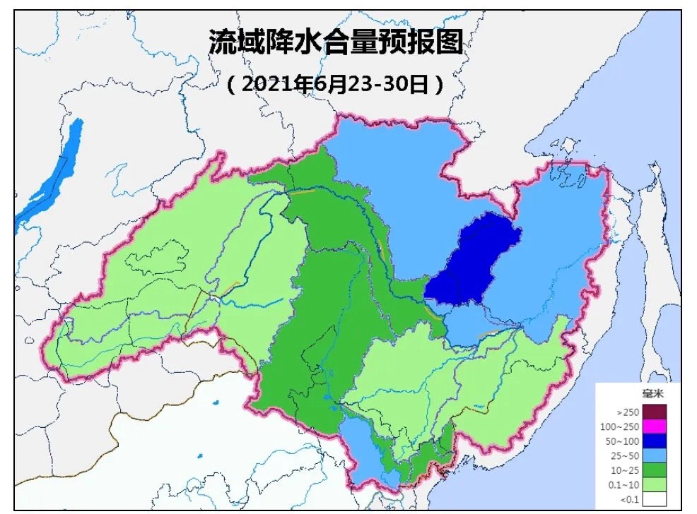 2021年6月23日-30日流域降水合量预报图  图片来源：黑龙江气象台