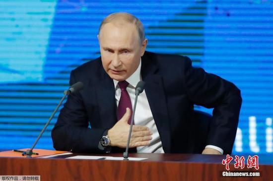 当地时间12月20日，俄罗斯莫斯科，俄罗斯总统普京出席年度新闻发布会。