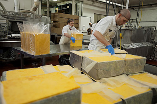 美国俄亥俄州柏林，海尼奶酪工厂里的工人在工作。