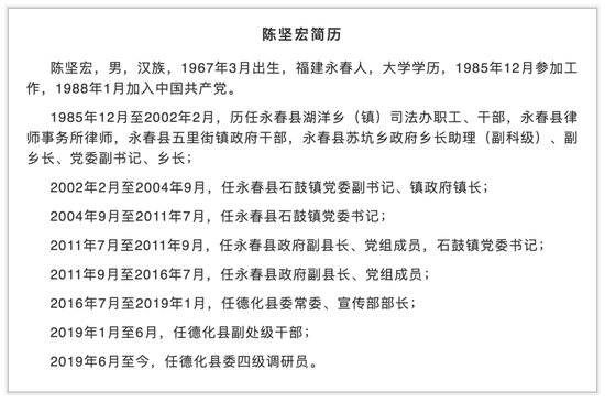 最新通报德化县委四级调研员陈坚宏被查