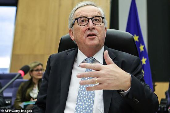 欧盟委员会主席让-克洛德·容克19日宣布，欧盟已经开始实施关于英国无协议脱欧的计划。（法新社）