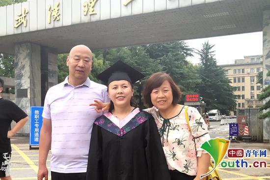 黄莺和父母一起参加毕业典礼。本人供图