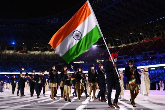 东京奥运开幕式上的印度代表团。图源：纽约时报