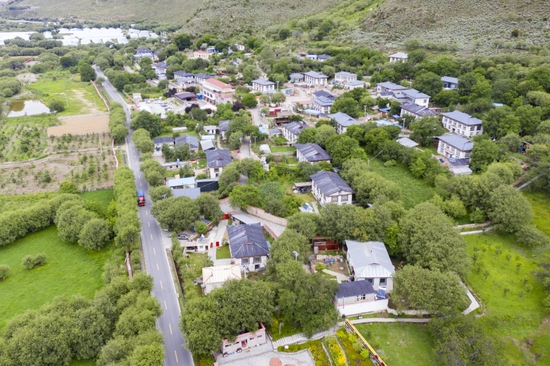 俯瞰林芝市巴宜区林芝镇嘎拉村（无人机照片，2021年7月21日摄）。新华社记者 普布扎西 摄