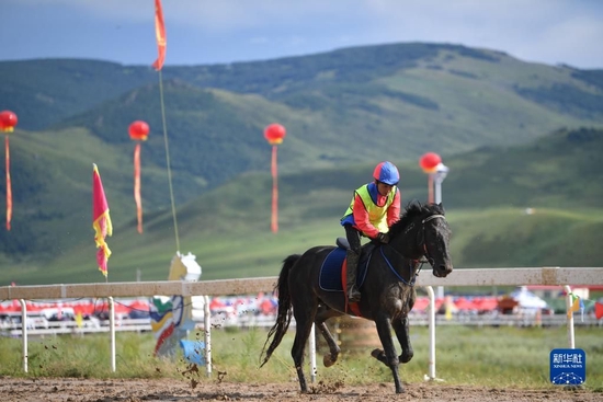 牧民在兴安盟那达慕参加赛马比赛（2020年8月9日摄）。新华社记者 贝赫 摄