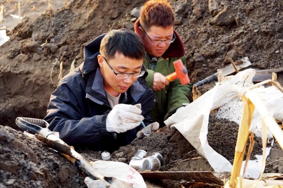 中科院沈阳应用生态研究所张旭东研究员团队成员在保护性耕作研发基地采集土壤剖面标本和深层土壤样品。