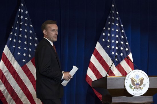 　2024年8月29日，北京，美国总统国家安全事务助理沙利文举行新闻发布会。澎湃影像 图