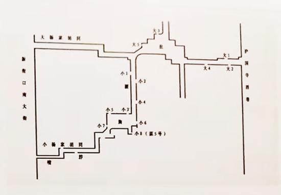 老舍故居展出的小羊圈胡同示意图.
