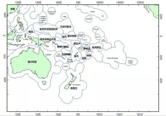 太平洋岛国及专属经济区分布