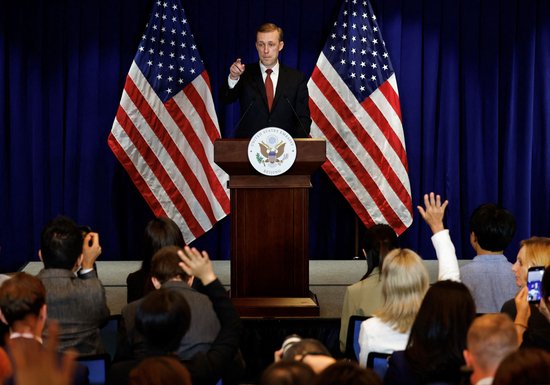 　2024年8月29日，北京，美国总统国家安全事务助理沙利文举行新闻发布会。澎湃影像 图