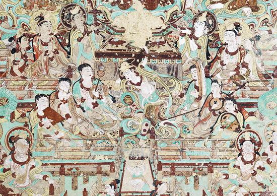 图为莫高窟第112窟南壁壁画"反弹琵琶乐舞图".