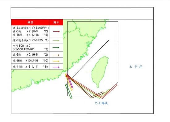 台军发布的我军军机路线图 图源：台军