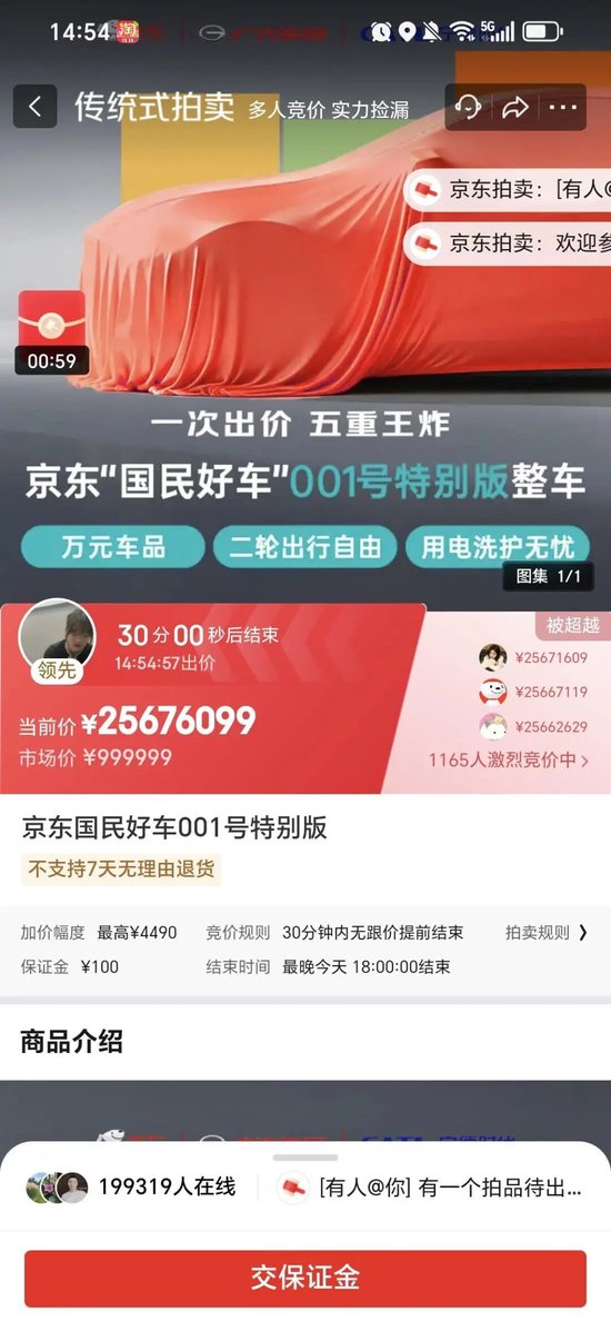 史上最嗨拍卖引20万人围观：10万级的车最高出价已超2500万