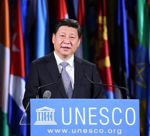 △2014年3月27日，国家主席习近平在巴黎联合国教科文组织总部发表演讲。