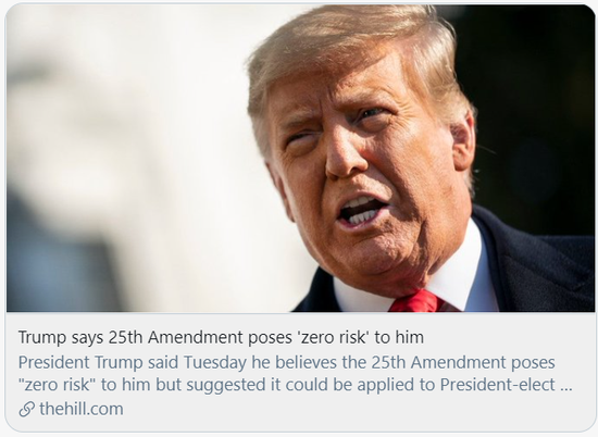 特朗普称第25条修正案对他“零风险”。/《国会山报》报道截图