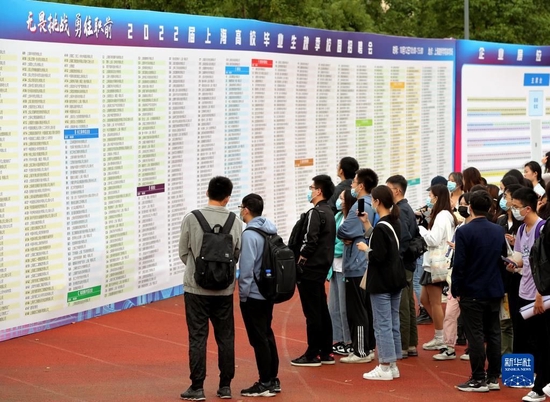毕业生在2022届上海高校毕业生秋季校园招聘会上了解岗位信息（2021年10月12日摄）。新华社记者 刘颖 摄