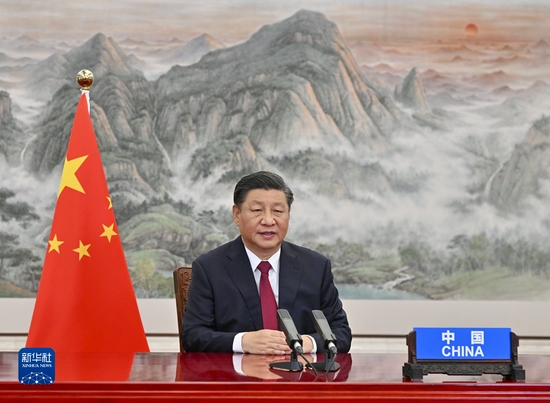 10月30日，国家主席习近平在北京以视频方式出席二十国集团领导人第十六次峰会第一阶段会议并发表重要讲话。新华社记者 李学仁 摄