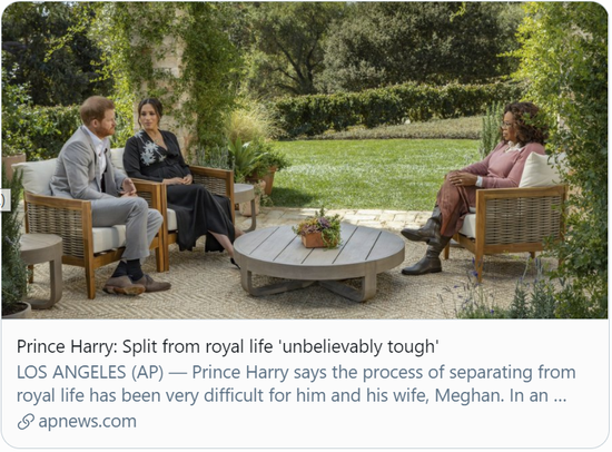  哈里：离开王室的生活“异常艰辛”。/美联社报道截图