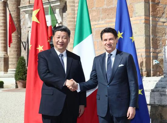 3月23日，国家主席习近平在罗马同意大利总理孔特会谈。（新华社记者兰红光摄）