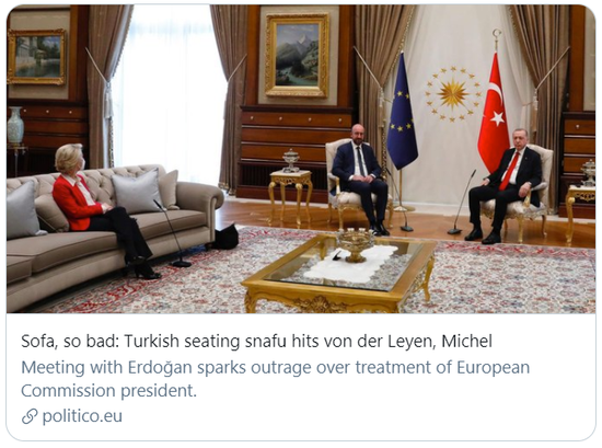  沙发，这太糟糕了：土耳其出现座位混乱。/Politico报道截图