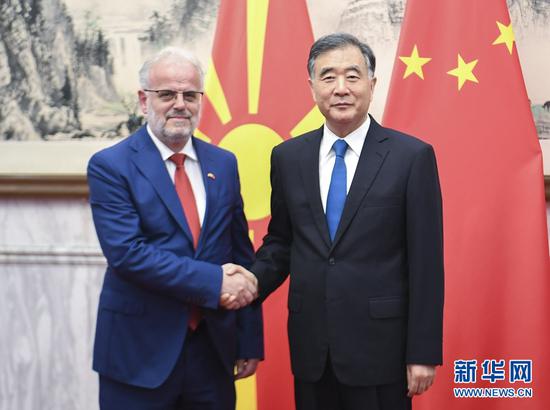 6月19日，全国政协主席汪洋在北京会见北马其顿议长扎费里。 新华社记者 殷博古 摄