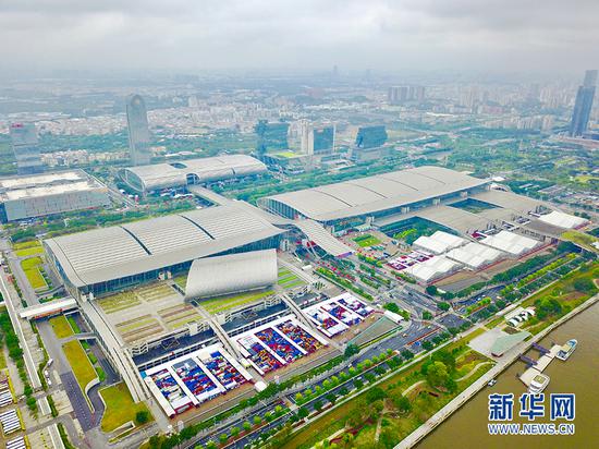 航拍广交会展馆。新华网 伍嘉炜 摄