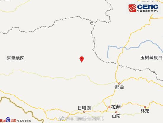 西藏双湖县附近发生4.1级左右地震